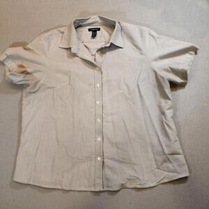 Lands' End Short Sleeve Button Up Dress Shirt Extra Large Grey Gray Cotton Blend